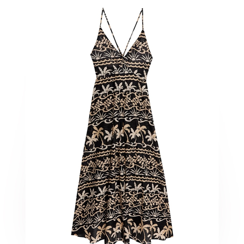 Marks & Spencer Black and Tan Patterned Maxi Dress